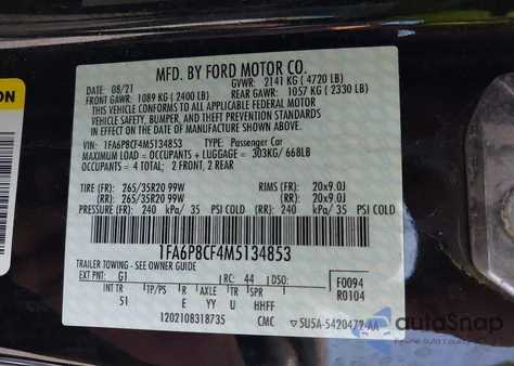 2021 Ford Mustang Gt Premium Fastback from USA, damaged, VIN 1FA6P8CF4M5134853